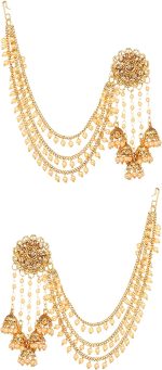 Bindhani Fashion Bollywood Jewellery Traditional Ethnic Bridal Bride Wedding Bridesmaid Gold Plated Kundan Pearl Drop Jhumka Jhumki Head chain Indian Bahubali Earrings Jewelry For Women
